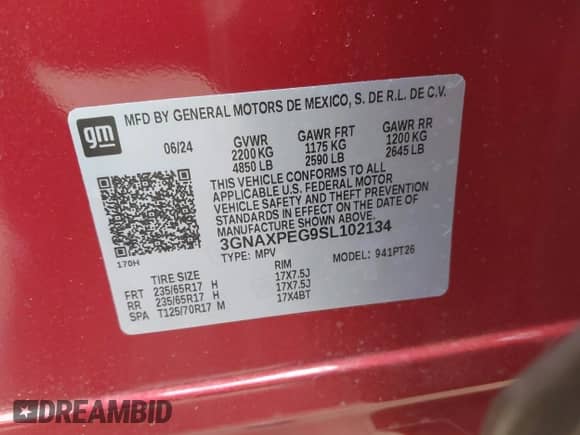 2025 Chevrolet Equinox AWD LT with VIN 3GNAXPEG9SL102134, listed as a IAAI auction lot 41792092 with 4,194 mi miles and . Bid and sale history available at DreamBid. Image 9.