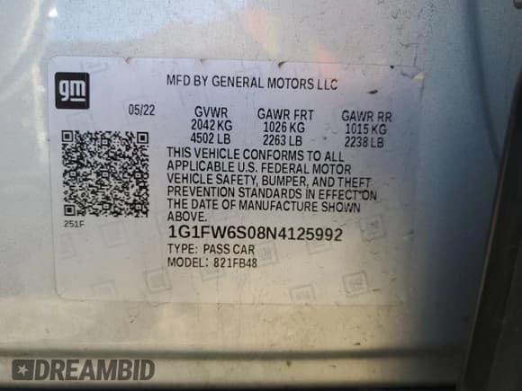 ✅ 2022 Chevrolet Bolt EV 1LT • VIN: 1G1FW6S08N4125992 • Lot: 87109065. Listed on Copart with 66,942 mi. Free auction sales archive from the USA and detailed vehicle history report at DreamBid. Image 12.