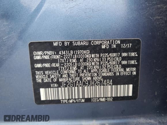 ✅ 2018 Subaru Crosstrek • VIN: JF2GTAAC9JH267484 • Lot: 91195465. Listed on Copart with 183,960 mi. Free auction sales archive from the USA and detailed vehicle history report at DreamBid. Image 12.