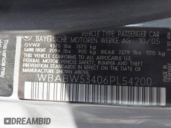 2006 BMW 3 Series 330Ci with VIN WBABW53406PL54200, listed as a IAAI auction lot 43521755 with 88,200 mi miles and . Bid and sale history available at DreamBid. Image 9.