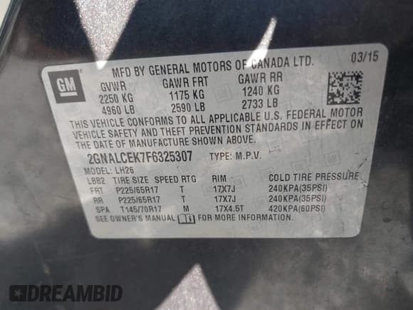 ✅ 2015 Chevrolet Equinox LT • VIN: 2GNALCEK7F6325307 • Lot: 43781281. Listed on IAAI with 154,868 mi. Free auction sales archive from the USA and detailed vehicle history report at DreamBid. Image 9.