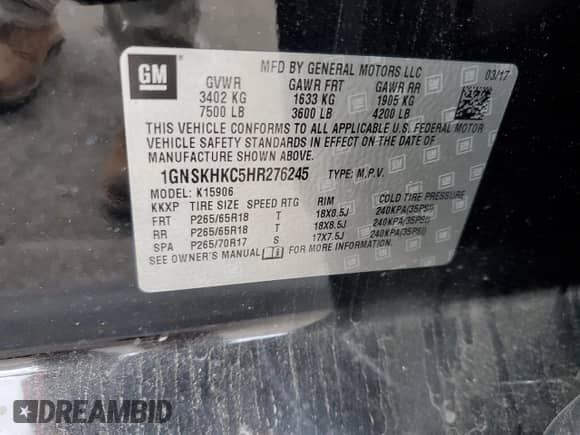 2017 Chevrolet Suburban LT z VIN 1GNSKHKC5HR276245, wystawiony jako Copart lot #74687144 z przebiegiem 257 186 mil mil oraz Czysty tytuł • Clean title. Historia ofert i sprzedaży dostępna na DreamBid. Obrazek 13.