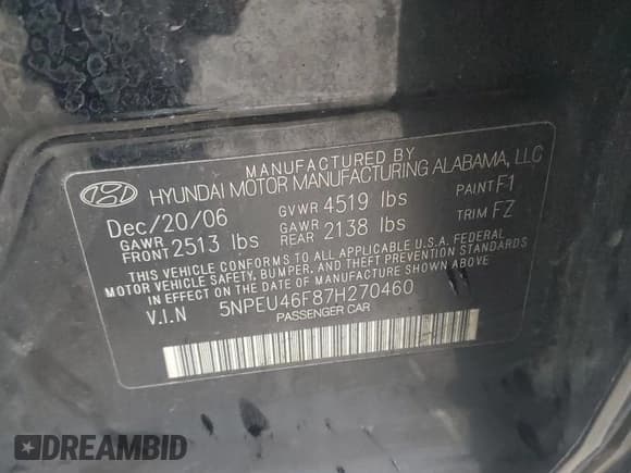 ✅ 2007 Hyundai Sonata SE • VIN: 5NPEU46F87H270460 • Лот: 86516784. Опубликован ранее на Copart с пробегом 231 384 миль. Бесплатный доступ к архиву аукционных продаж из США и подробный отчёт об истории автомобиля на DreamBid. Изображение 12.