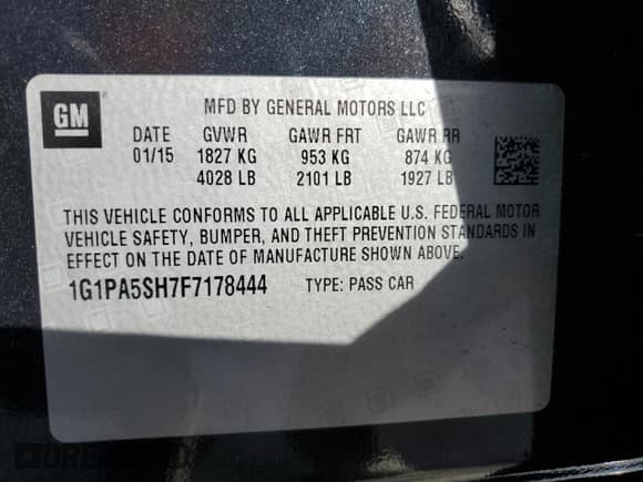 ✅ 2015 Chevrolet Cruze LS • VIN: 1G1PA5SH7F7178444 • Lot: 90308745. Listed on Copart with 74,681 mi. Free auction sales archive from the USA and detailed vehicle history report at DreamBid. Image 12.