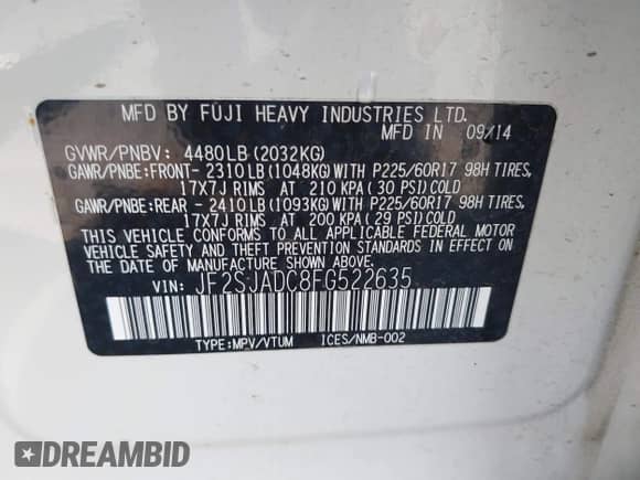 2015 Subaru Forester Premium с VIN JF2SJADC8FG522635, выставлен на аукционе IAAI как лот 43084638 с пробегом 143 389 миль миль и . История ставок и продаж доступна на DreamBid. Изображение 9.