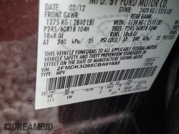 ✅ 2012 Ford Edge SE • VIN: 2FMDK3G95CBA91685 • Lot: 81673005. Wystawiony na Copart z przebiegiem 112 589 mil. Bezpłatny archiwum sprzedaży aukcyjnych z USA i szczegółowy raport historii pojazdu na DreamBid. Zdjęcie 12.