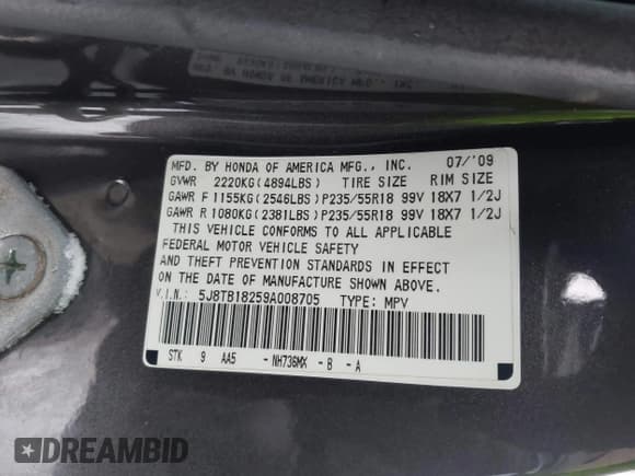 ✅ 2009 Acura RDX • VIN: 5J8TB18259A008705 • Lot: 43891491. Listed on IAAI with 189,132 mi. Free auction sales archive from the USA and detailed vehicle history report at DreamBid. Image 9.