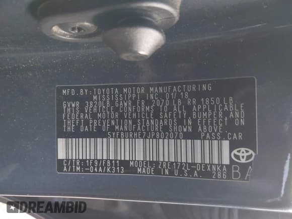 ✅ 2018 Toyota Corolla SE • VIN: 5YFBURHE7JP802070 • Lot: 43808126. Wystawiony na IAAI z przebiegiem 211 452 mil. Bezpłatny archiwum sprzedaży aukcyjnych z USA i szczegółowy raport historii pojazdu na DreamBid. Zdjęcie 9.