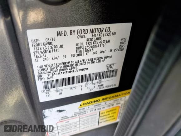 ✅ 2017 Ford Expedition Max XLT • VIN: 1FMJK1HT3HEA19820 • Lot: 91388705. Wystawiony na Copart z przebiegiem 148 923 mil. Bezpłatny archiwum sprzedaży aukcyjnych z USA i szczegółowy raport historii pojazdu na DreamBid. Zdjęcie 13.