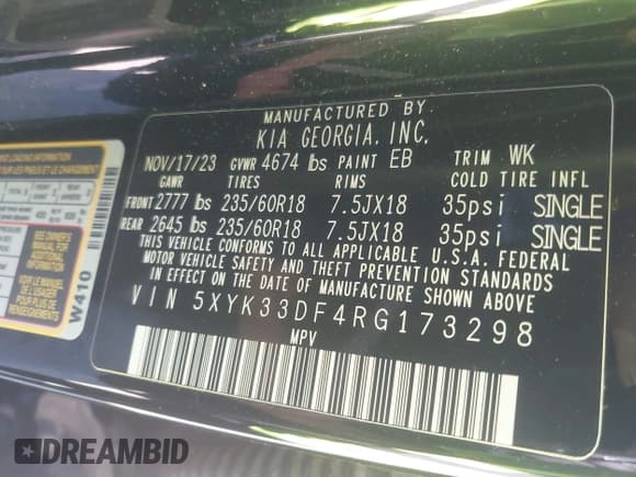 ✅ 2024 Kia Sportage EX • VIN: 5XYK33DF4RG173298 • Lot: 43413778. Listed on IAAI with 23,324 mi. Free auction sales archive from the USA and detailed vehicle history report at DreamBid. Image 9.