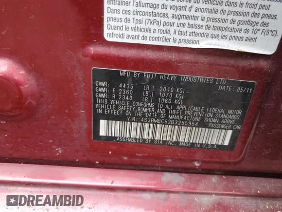 ✅ 2011 Subaru Legacy Premium • VIN: 4S3BMBC62B3255954 • Лот: 93022865. Опубликован ранее на Copart с пробегом 254 342 миль. Бесплатный доступ к архиву аукционных продаж из США и подробный отчёт об истории автомобиля на DreamBid. Изображение 12.