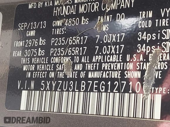 ✅ 2014 Hyundai Santa Fe • VIN: 5XYZU3LB7EG127100 • Лот: 43396779. Опубликован ранее на IAAI с пробегом 228 973 миль. Бесплатный доступ к архиву аукционных продаж из США и подробный отчёт об истории автомобиля на DreamBid. Изображение 9.