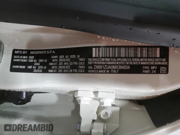 ✅ 2021 Maserati Levante GTS • VIN: ZN661ZUA0MX364834 • Лот: 46093264. Опубликован ранее на Copart с пробегом 34 989 миль. Бесплатный доступ к архиву аукционных продаж из США и подробный отчёт об истории автомобиля на DreamBid. Изображение 12.