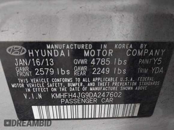 ✅ 2013 Hyundai Azera • VIN: KMHFH4JG9DA247602 • Лот: 43310653. Опубликован ранее на IAAI с пробегом 228 911 миль. Бесплатный доступ к архиву аукционных продаж из США и подробный отчёт об истории автомобиля на DreamBid. Изображение 9.