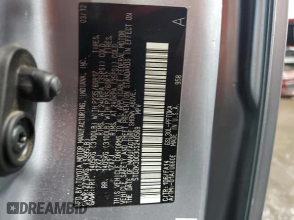 ✅ 2012 Toyota Sienna • VIN: 5TDZK3DC3CS240569 • Lot: 63664415. Listed on Copart with 129,329 mi. Free auction sales archive from the USA and detailed vehicle history report at DreamBid. Image 13.