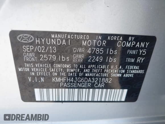 ✅ 2013 Hyundai Azera • VIN: KMHFH4JG6DA321882 • Лот: 42351891. Опубликован ранее на IAAI с пробегом 59 690 миль. Бесплатный доступ к архиву аукционных продаж из США и подробный отчёт об истории автомобиля на DreamBid. Изображение 9.