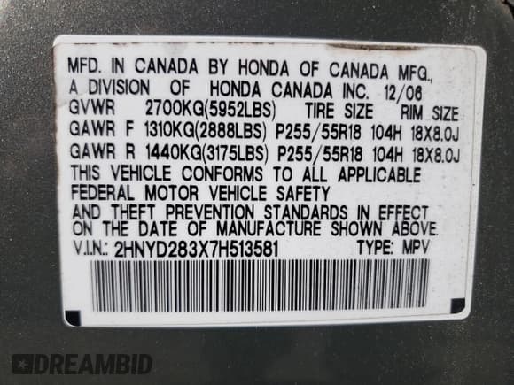 ✅ 2007 Acura MDX Technology • VIN: 2HNYD283X7H513581 • Лот: 82107125. Опубликован ранее на Copart с пробегом 224 425 миль. Бесплатный доступ к архиву аукционных продаж из США и подробный отчёт об истории автомобиля на DreamBid. Изображение 13.