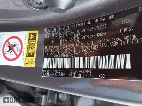 ✅ 2017 Toyota Highlander XLE • VIN: 5TDJZRFH7HS412078 • Lot: 43682059. Wystawiony na IAAI z przebiegiem 49 716 mil. Bezpłatny archiwum sprzedaży aukcyjnych z USA i szczegółowy raport historii pojazdu na DreamBid. Zdjęcie 9.