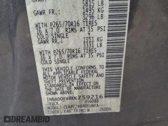 ✅ 2019 Nissan Frontier SV • VIN: 1N6AD0FV4KN759216 • Лот: 86774664. Опубликован ранее на Copart с пробегом 50 472 миль. Бесплатный доступ к архиву аукционных продаж из США и подробный отчёт об истории автомобиля на DreamBid. Изображение 14.