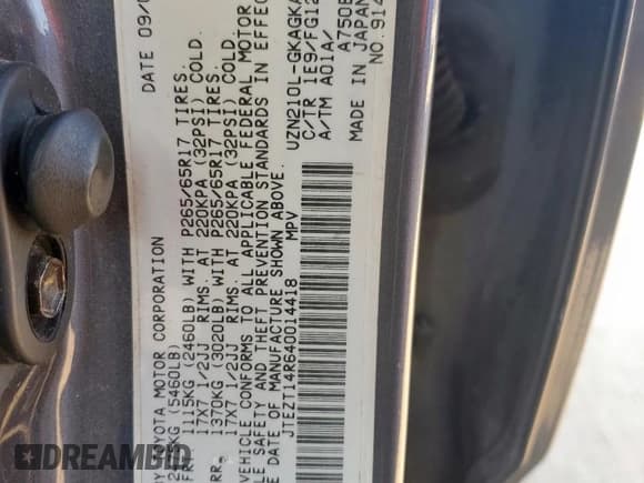 ✅ 2004 Toyota 4Runner SR5 • VIN: JTEZT14R640014418 • Lot: 81851325. Wystawiony na Copart z przebiegiem 238 651 mil. Bezpłatny archiwum sprzedaży aukcyjnych z USA i szczegółowy raport historii pojazdu na DreamBid. Zdjęcie 13.