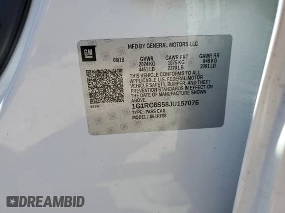 2018 Chevrolet Volt LT z VIN 1G1RC6S58JU157076, wystawiony jako Copart lot #47138633 z przebiegiem 60 630 mil mil oraz . Historia ofert i sprzedaży dostępna na DreamBid. Obrazek 14.