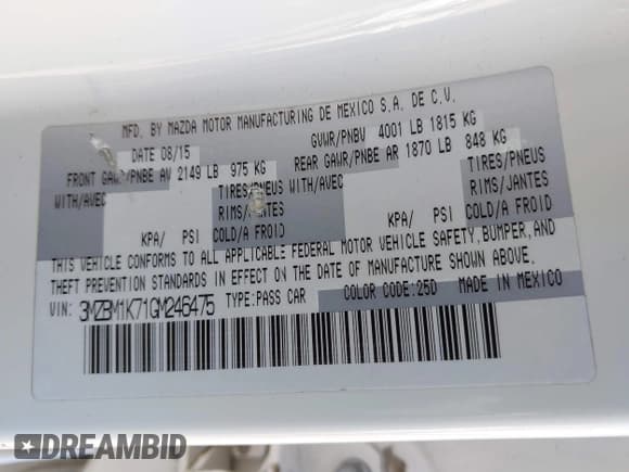 ✅ 2016 Mazda 3 i Sport • VIN: 3MZBM1K71GM246475 • Lot: 42746534. Wystawiony na IAAI z przebiegiem 86 286 mil. Bezpłatny archiwum sprzedaży aukcyjnych z USA i szczegółowy raport historii pojazdu na DreamBid. Zdjęcie 9.