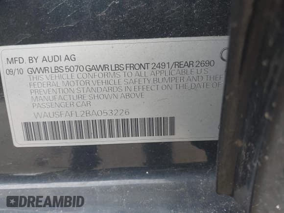 ✅ 2011 Audi A4 Premium • VIN: WAUSFAFL2BA053226 • Лот: 42685535. Опубликован ранее на IAAI с пробегом 157 883 миль. Бесплатный доступ к архиву аукционных продаж из США и подробный отчёт об истории автомобиля на DreamBid. Изображение 9.