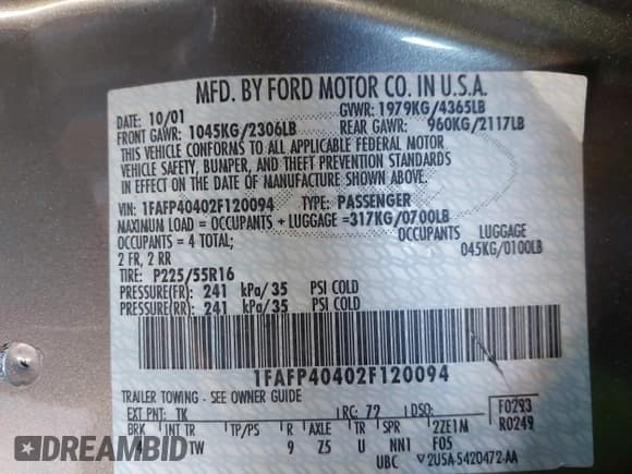 ✅ 2002 Ford Mustang Standard • VIN: 1FAFP40402F120094 • Lot: 43734482. Listed on IAAI with 266,348 mi. Free auction sales archive from the USA and detailed vehicle history report at DreamBid. Image 9.