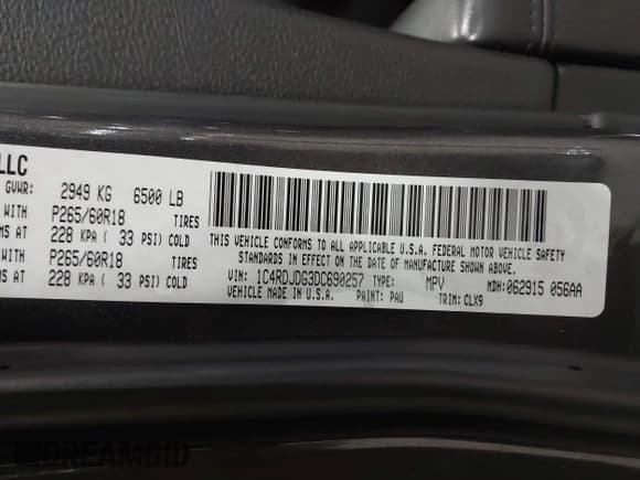 ✅ 2013 Dodge Durango Crew • VIN: 1C4RDJDG3DC690257 • Lot: 43888941. Listed on IAAI with 296,108 mi. Free auction sales archive from the USA and detailed vehicle history report at DreamBid. Image 9.