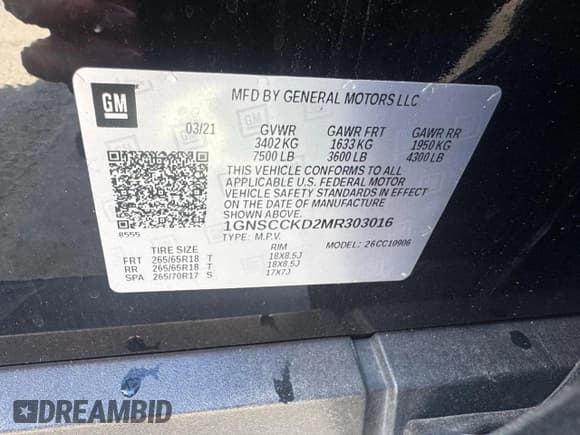 ✅ 2021 Chevrolet Suburban LT • VIN: 1GNSCCKD2MR303016 • Лот: 66665145. Опубликован ранее на Copart с пробегом 246 706 миль. Бесплатный доступ к архиву аукционных продаж из США и подробный отчёт об истории автомобиля на DreamBid. Изображение 10.