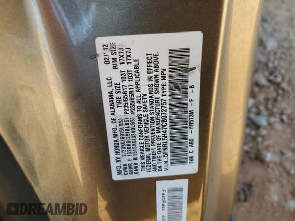 ✅ 2012 Honda Odyssey EX • VIN: 5FNRL5H47CB072757 • Лот: 91877955. Опубликован ранее на Copart с пробегом 190 185 миль. Бесплатный доступ к архиву аукционных продаж из США и подробный отчёт об истории автомобиля на DreamBid. Изображение 13.