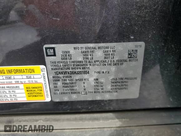 2017 Chevrolet Traverse LS z VIN 1GNKVFKD6HJ201654, wystawiony jako Copart lot #55476205 z przebiegiem 109 969 mil mil oraz Czysty tytuł • Clean title. Historia ofert i sprzedaży dostępna na DreamBid. Obrazek 12.