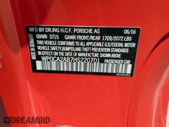 ✅ 2017 Porsche 718 Boxster • VIN: WP0CA2A87HS220701 • Lot: 65716365. Listed on Copart with 56,645 mi. Free auction sales archive from the USA and detailed vehicle history report at DreamBid. Image 13.