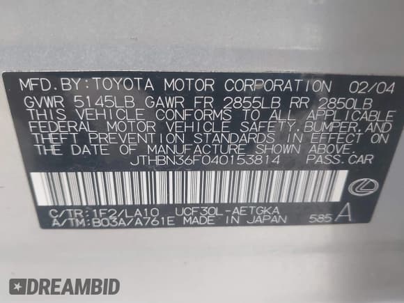 ✅ 2004 Lexus LS 430 • VIN: JTHBN36F040153814 • Lot: 42855676. Listed on IAAI with 199,264 mi. Free auction sales archive from the USA and detailed vehicle history report at DreamBid. Image 9.