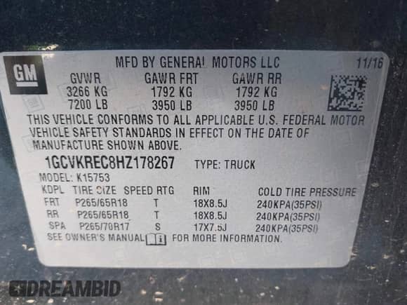 2017 Chevrolet Silverado 1500 LT z VIN 1GCVKREC8HZ178267, wystawiony jako IAAI lot #43403931 z przebiegiem 139 177 mil mil oraz . Historia ofert i sprzedaży dostępna na DreamBid. Obrazek 9.