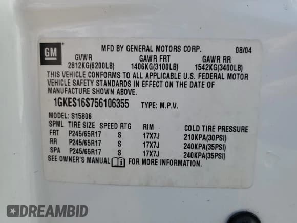 ✅ 2005 GMC Envoy SLE • VIN: 1GKES16S756106355 • Lot: 63270105. Wystawiony na Copart z przebiegiem 257 167 mil. Bezpłatny archiwum sprzedaży aukcyjnych z USA i szczegółowy raport historii pojazdu na DreamBid. Zdjęcie 13.