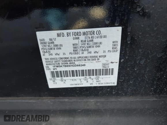 ✅ 2017 Ford Explorer • VIN: 1FM5K7B8XHGD88249 • Lot: 42702248. Wystawiony na IAAI z przebiegiem 109 067 mil. Bezpłatny archiwum sprzedaży aukcyjnych z USA i szczegółowy raport historii pojazdu na DreamBid. Zdjęcie 9.