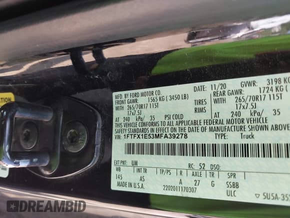 ✅ 2021 Ford F-150 XL • VIN: 1FTFX1E53MFA39278 • Lot: 42757804. Listed on IAAI with 180,443 mi. Free auction sales archive from the USA and detailed vehicle history report at DreamBid. Image 9.