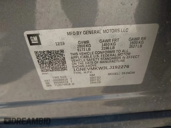 ✅ 2020 Chevrolet Traverse LT Cloth • VIN: 1GNEVMKW3LJ192276 • Lot: 41537557. Listed on IAAI with 114,740 mi. Free auction sales archive from the USA and detailed vehicle history report at DreamBid. Image 9.