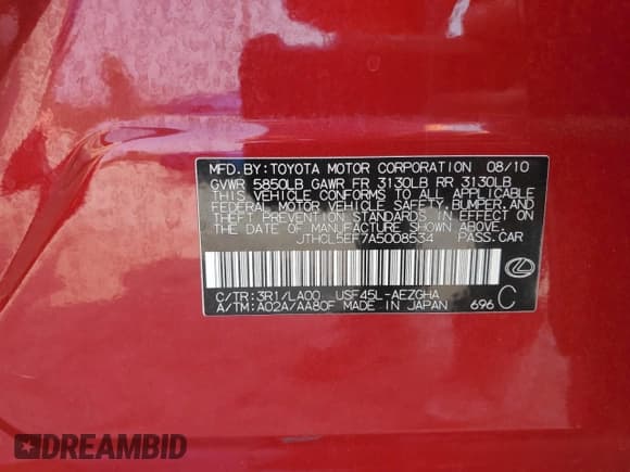 ✅ 2010 Lexus LS 460 • VIN: JTHCL5EF7A5008534 • Lot: 71526295. Listed on Copart with 155,374 mi. Free auction sales archive from the USA and detailed vehicle history report at DreamBid. Image 12.