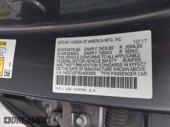 2018 Honda Accord EX-L с VIN 1HGCV2F50JA003555, выставлен на аукционе IAAI как лот 43416659 с пробегом 100 975 миль миль и . История ставок и продаж доступна на DreamBid. Изображение 9.