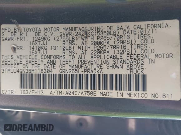 ✅ 2011 Toyota Tacoma PreRunner • VIN: 3TMJU4GN3BM118304 • Lot: 43431616. Listed on IAAI with 263,088 mi. Free auction sales archive from the USA and detailed vehicle history report at DreamBid. Image 9.