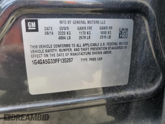 ✅ 2015 Buick LaCrosse • VIN: 1G4GA5G33FF135287 • Lot: 64724235. Listed on Copart with Not provided. Free auction sales archive from the USA and detailed vehicle history report at DreamBid. Image 12.