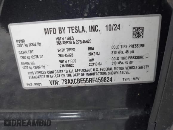 ✅ 2024 Tesla Model X • VIN: 7SAXCBE55RF459824 • Лот: 42789772. Опубликован ранее на IAAI с пробегом 5 554 миль. Бесплатный доступ к архиву аукционных продаж из США и подробный отчёт об истории автомобиля на DreamBid. Изображение 9.