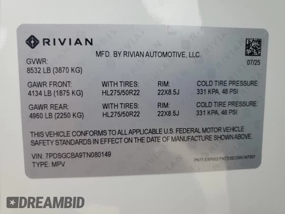 ✅ 2026 Rivian R1S Adventure • VIN: 7PDSGCBA9TN080149 • Лот: 80257075. Опубликован ранее на Copart с пробегом 30 миль. Бесплатный доступ к архиву аукционных продаж из США и подробный отчёт об истории автомобиля на DreamBid. Изображение 14.
