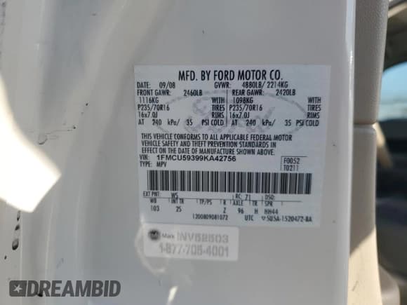 ✅ 2009 Ford Escape Hybrid • VIN: 1FMCU59399KA42756 • Лот: 83990295. Опубликован ранее на Copart с пробегом 108 095 миль. Бесплатный доступ к архиву аукционных продаж из США и подробный отчёт об истории автомобиля на DreamBid. Изображение 12.