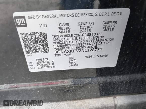 2022 Chevrolet Equinox LT z VIN 3GNAXKEV2NL128774, wystawiony jako IAAI lot #43352502 z przebiegiem 48 295 mil mil oraz . Historia ofert i sprzedaży dostępna na DreamBid. Obrazek 9.