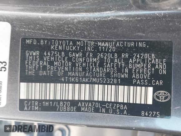 2021 Toyota Camry XSE с VIN 4T1K61AK7MU523281, выставлен на аукционе IAAI как лот 43469645 с пробегом 81 876 миль миль и . История ставок и продаж доступна на DreamBid. Изображение 9.