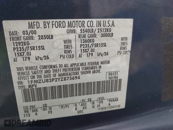 ✅ 2000 Ford Explorer XLT • VIN: 1FMZU83P2YZB75694 • Lot: 41932899. Wystawiony na IAAI z przebiegiem 245 229 mil. Bezpłatny archiwum sprzedaży aukcyjnych z USA i szczegółowy raport historii pojazdu na DreamBid. Zdjęcie 9.