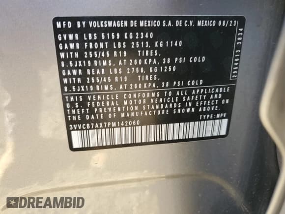 ✅ 2023 Volkswagen Tiguan SE R-Line Black • VIN: 3VVCB7AX7PM142060 • Лот: 87313265. Опубликован ранее на Copart с пробегом 19 857 миль. Бесплатный доступ к архиву аукционных продаж из США и подробный отчёт об истории автомобиля на DreamBid. Изображение 13.